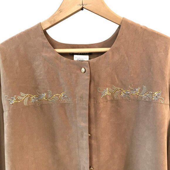 Gepetto Rhinestone Embellished Blazer: Vintage 70s Jacket, Camel Tan Size L - Picture 4 of 11